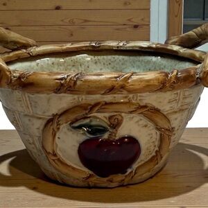 Rustic Ceramic Basket with Apple Design